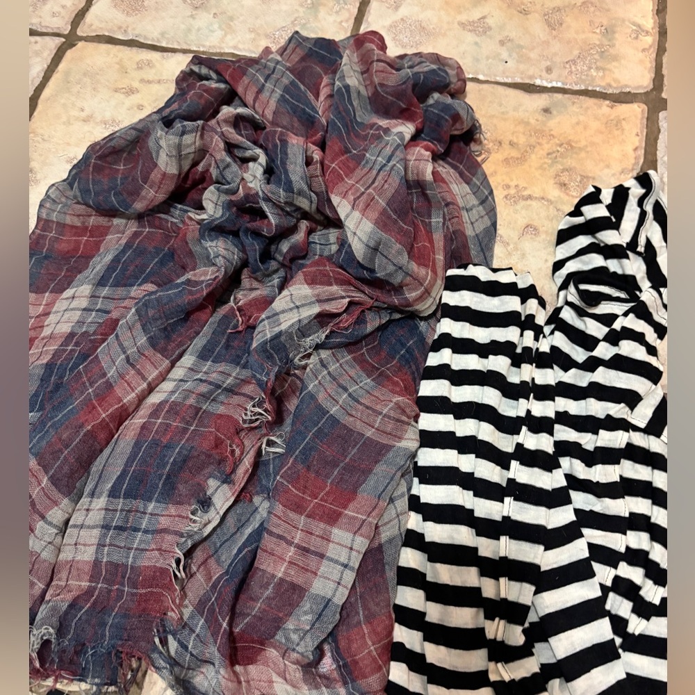 2 scarf bundle extra large Plaid nwot and Striped Scarf nwot
